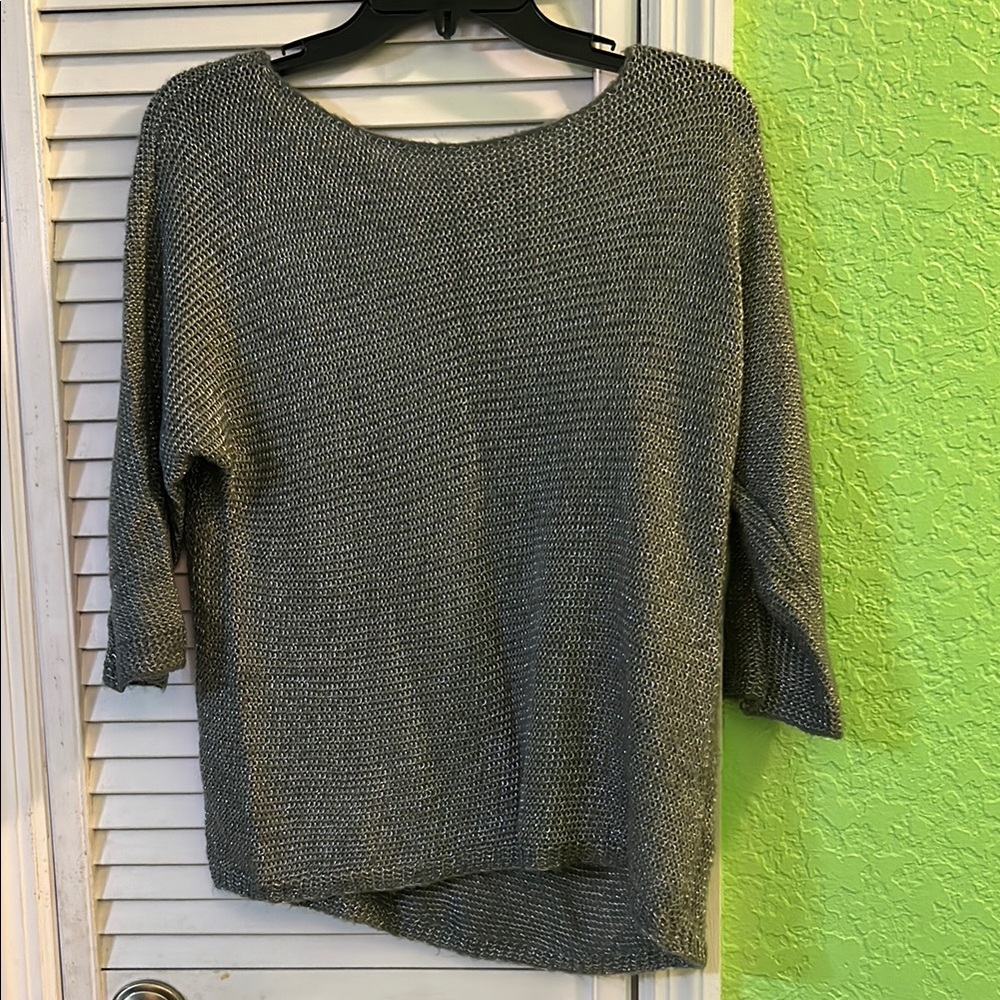 Jennifer Lopez Women’s Open Knit Iridescent Silver Sweater S